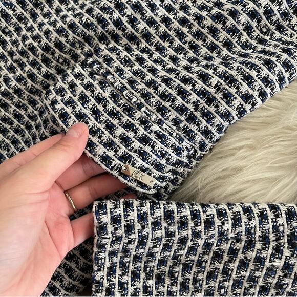 Calvin Klein Tweed White & Blue Dressy Trench Coat Jacket 6 Petite - Picture 3 of 7